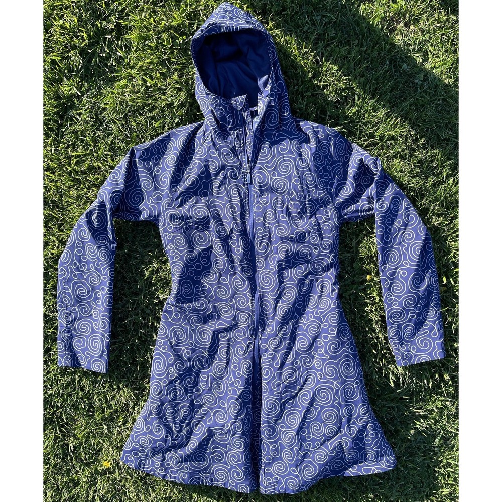 AGU Jacket Womens XL Blue Hooded Windbreaker Raincoat Reflective Print‎ Cycling - Picture 12 of 14